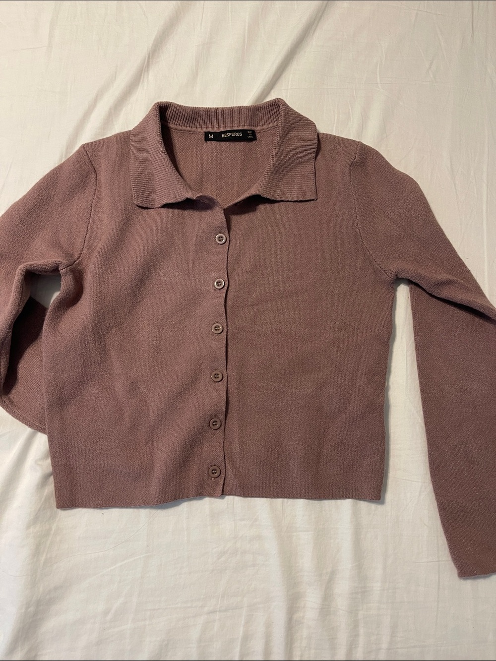 Collared Cropped Cardigan in Dusty Mauve - Women